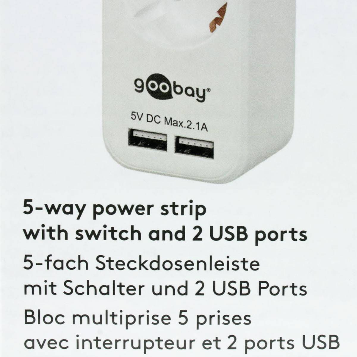 Goobay 41265 Steckdosenleiste mit USB-A Buchse & Schalter / 5-fach Steckdose / Mehrfachsteckdose / 1,5 m Kabel / Weiß