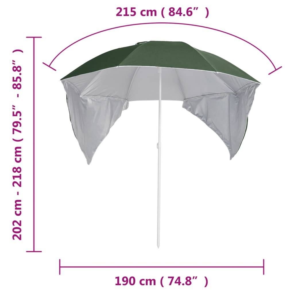 vidaXL Strandschirm mit Seitenwänden Grün 215 cm