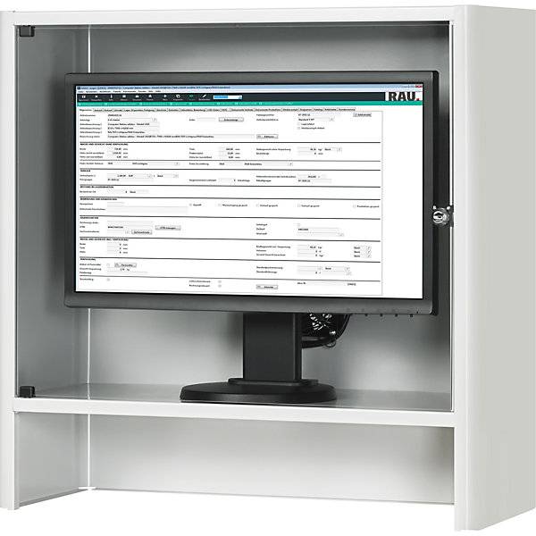Monitorgehäuse mit integriertem Aktivlüfter HxBxT 710 x 720 x 300 mm lichtgrau RAL 7035. RAU 516629 49