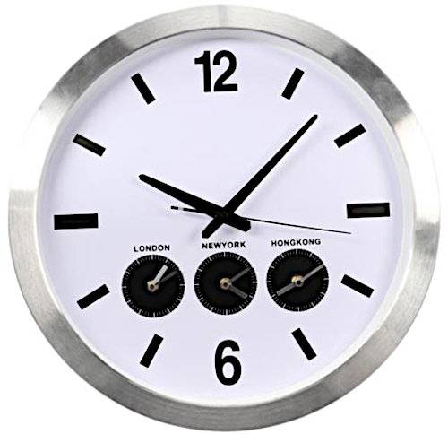 Weltzeituhr 4,2 x 45,5 cm Aluminium silber/weiß/schwarz