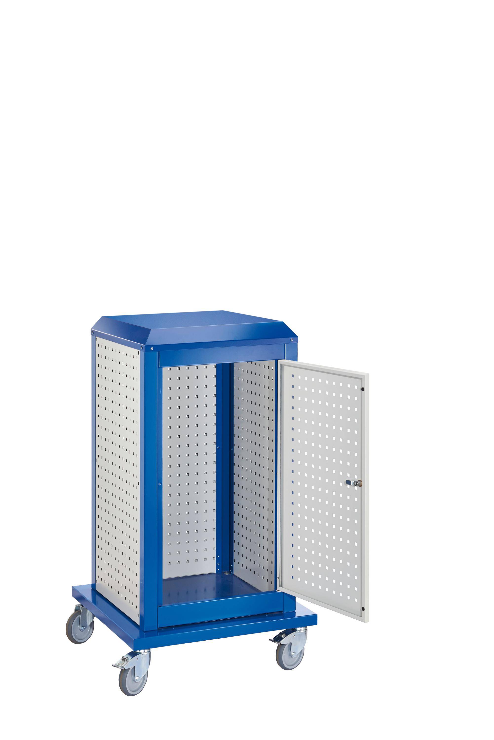 ®RasterPlan ToolTower klein Mod 5 mobil RAL 7035/5010. 3 LP außen klein 1 LP Tür