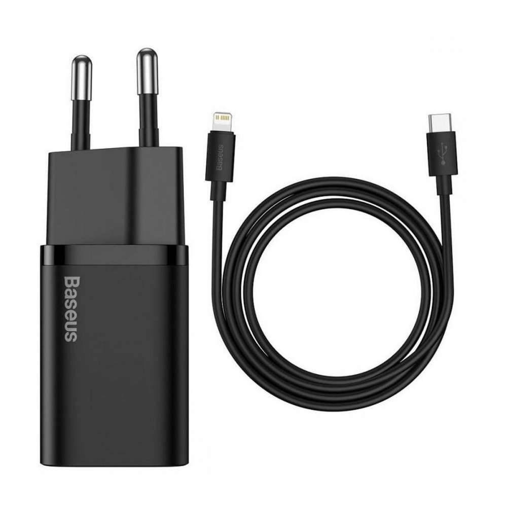 Baseus Super Si Schnellladegerät 1C 20W mit USB-C Kabel für Lightning 1m (schwarz)