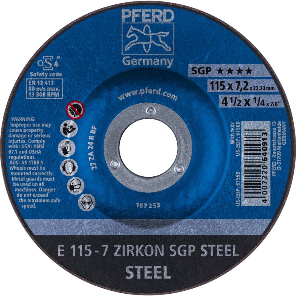 PFERD Schruppscheibe E 115-7 ZIRKON SGP STEEL