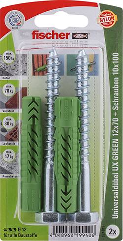 fischer Universaldübel UX GREEN 12x70 S K gruen 2 Stueck mit Schraubemit