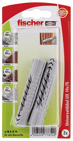 fischer Universaldübel UX 14x75 K hellgrau 2 StueckSt?ck Karte 2 St?ck