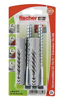 fischer Universaldübel UX 14x75 S K hellgrau 2 Stueck mit Schraubemit Schraube