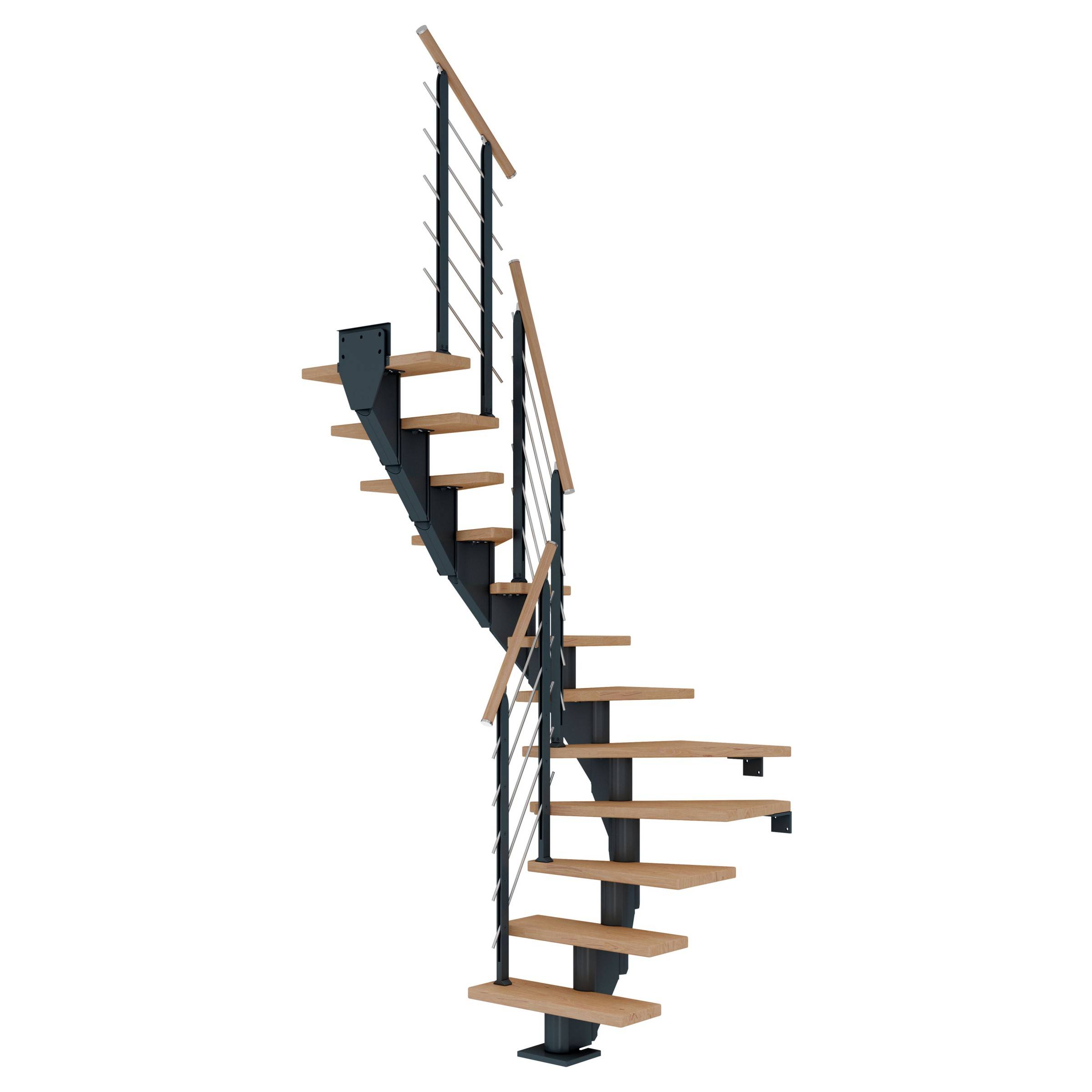 Dolle Mittelholmtreppe Frankfurt 1/2 gewendelt Eiche weiß, geölt 65 cm breit für GH 240 – 279 c