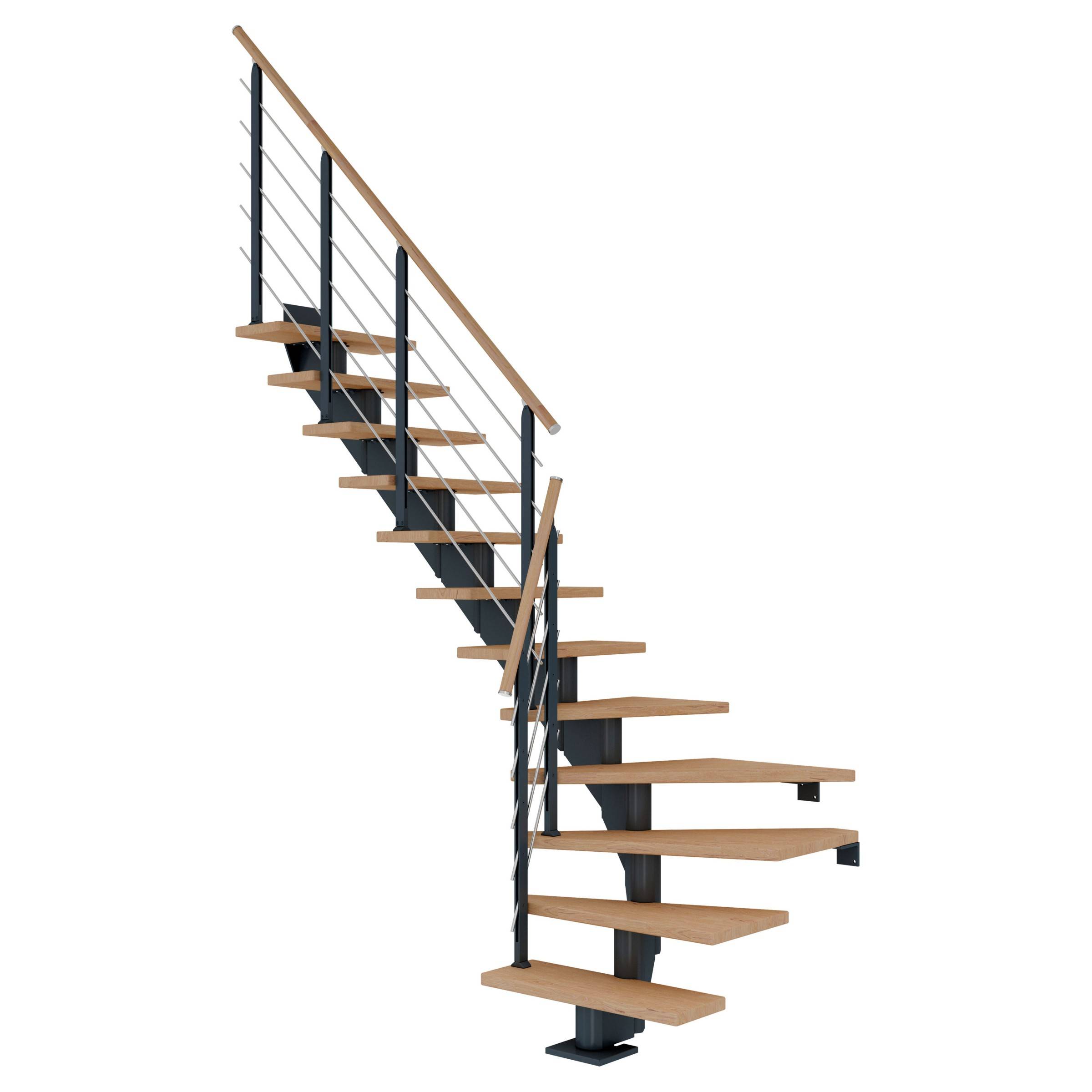 Dolle Mittelholmtreppe Hamburg 1/4 gewendelt Eiche weiß, geölt 75 cm breit für GH 259 – 301 cm