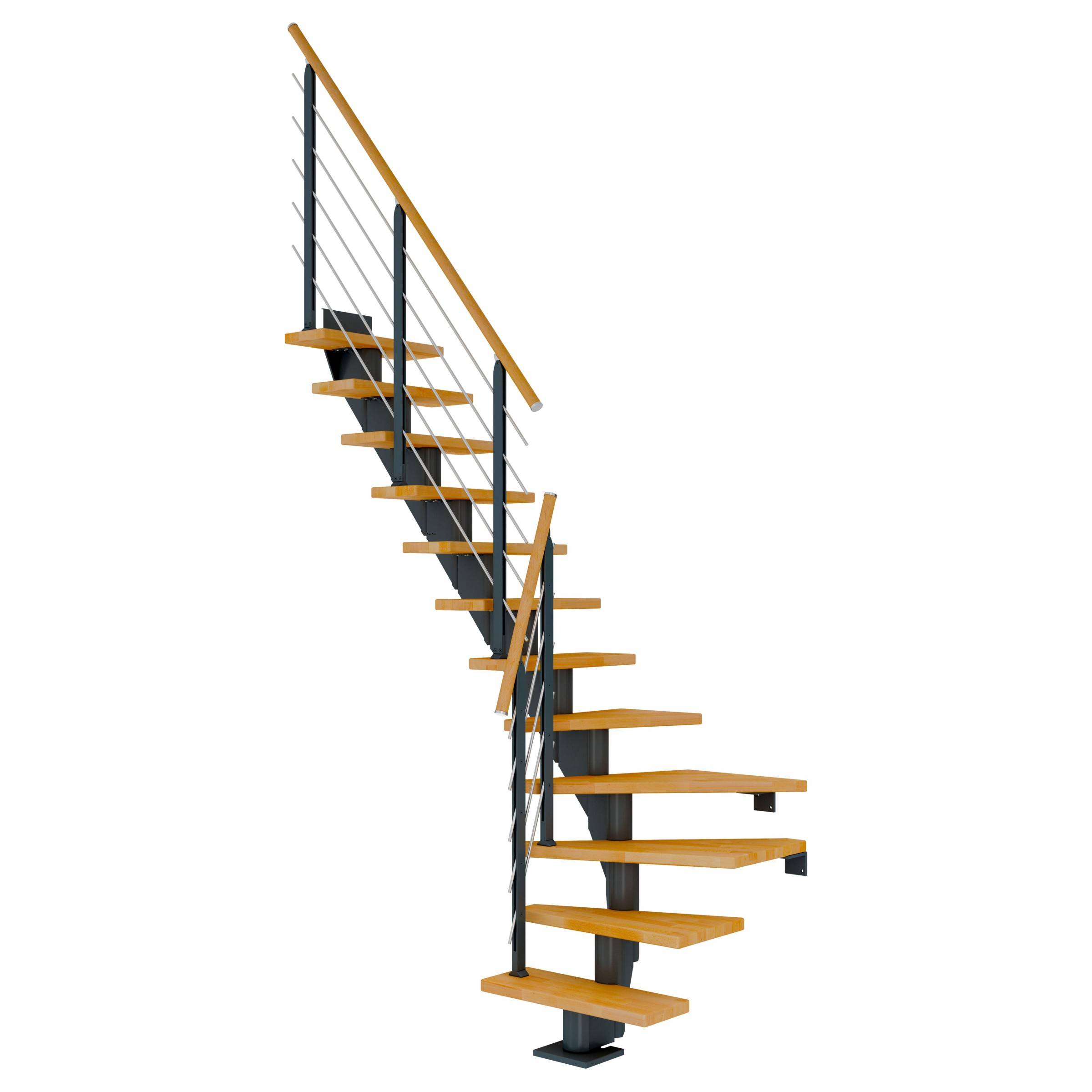 Dolle Mittelholmtreppe Frankfurt 1/4 gewendelt Buche, geölt 75 cm breit für GH 240 – 279 cm UK M