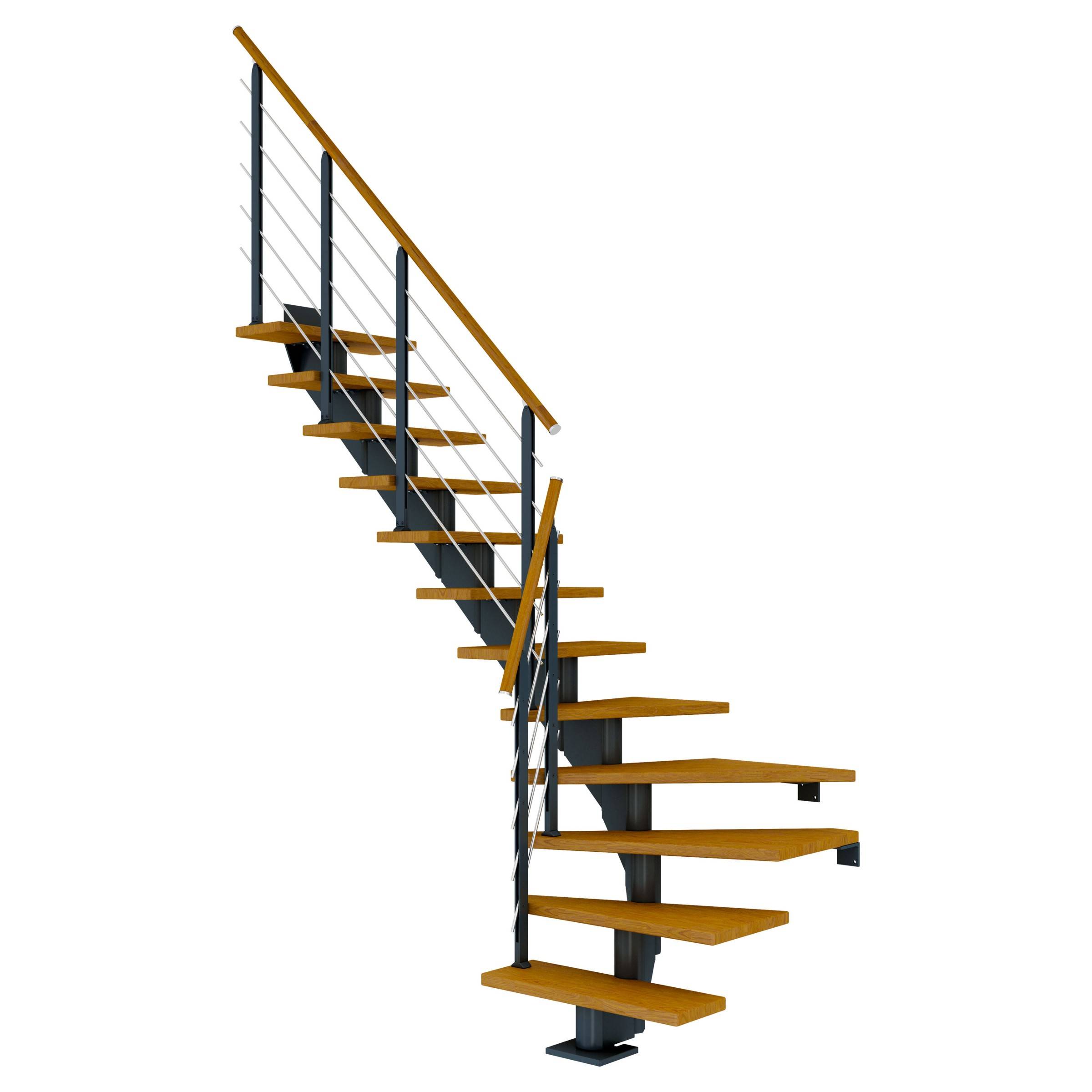 Dolle Mittelholmtreppe Hamburg 1/4 gewendelt Eiche, geölt 75 cm breit für GH 222 – 258 cm UK Met