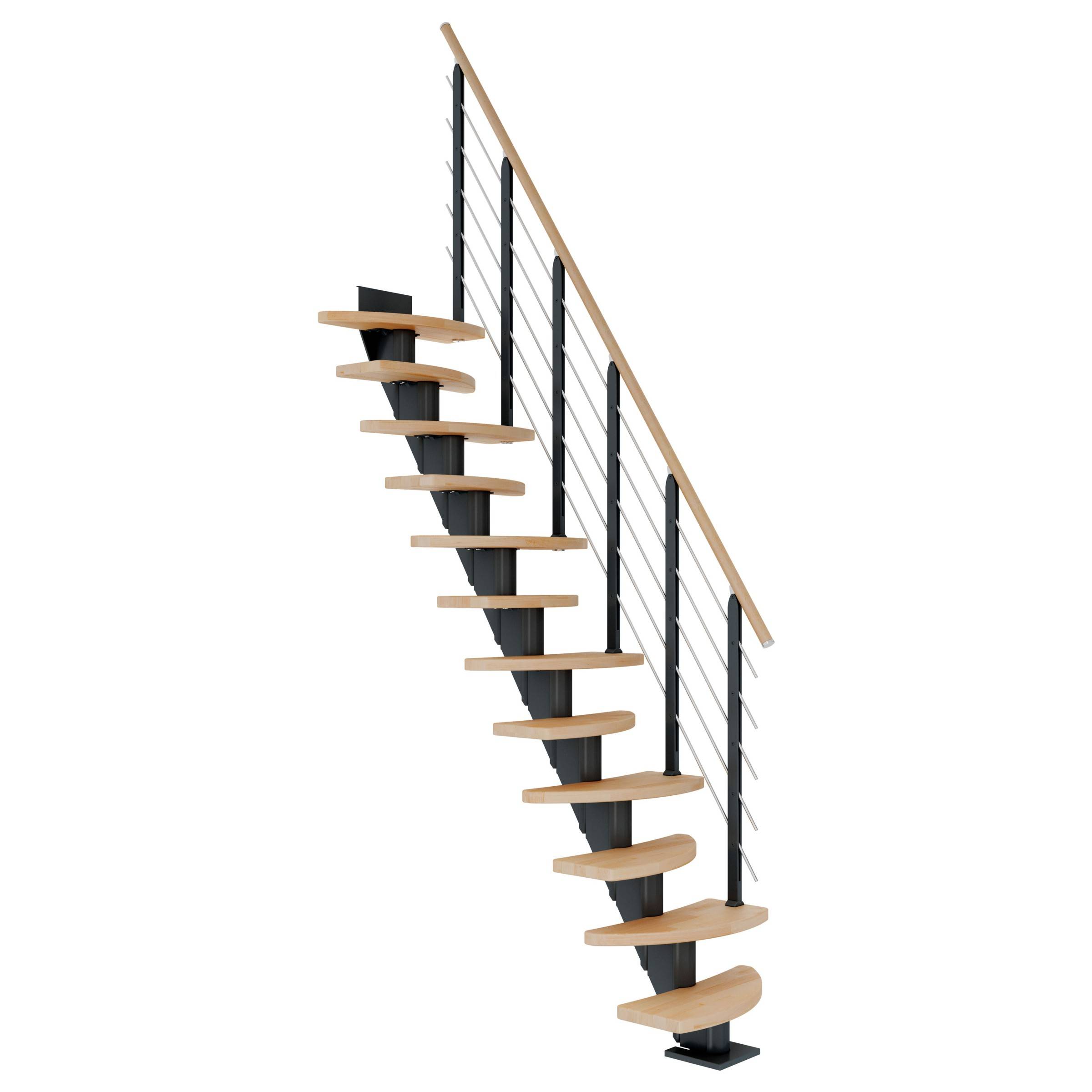 Dolle Mittelholmtreppe Berlin Buche, geölt 64 cm breit für Geschosshöhen 203 – 247 cm UK Metall
