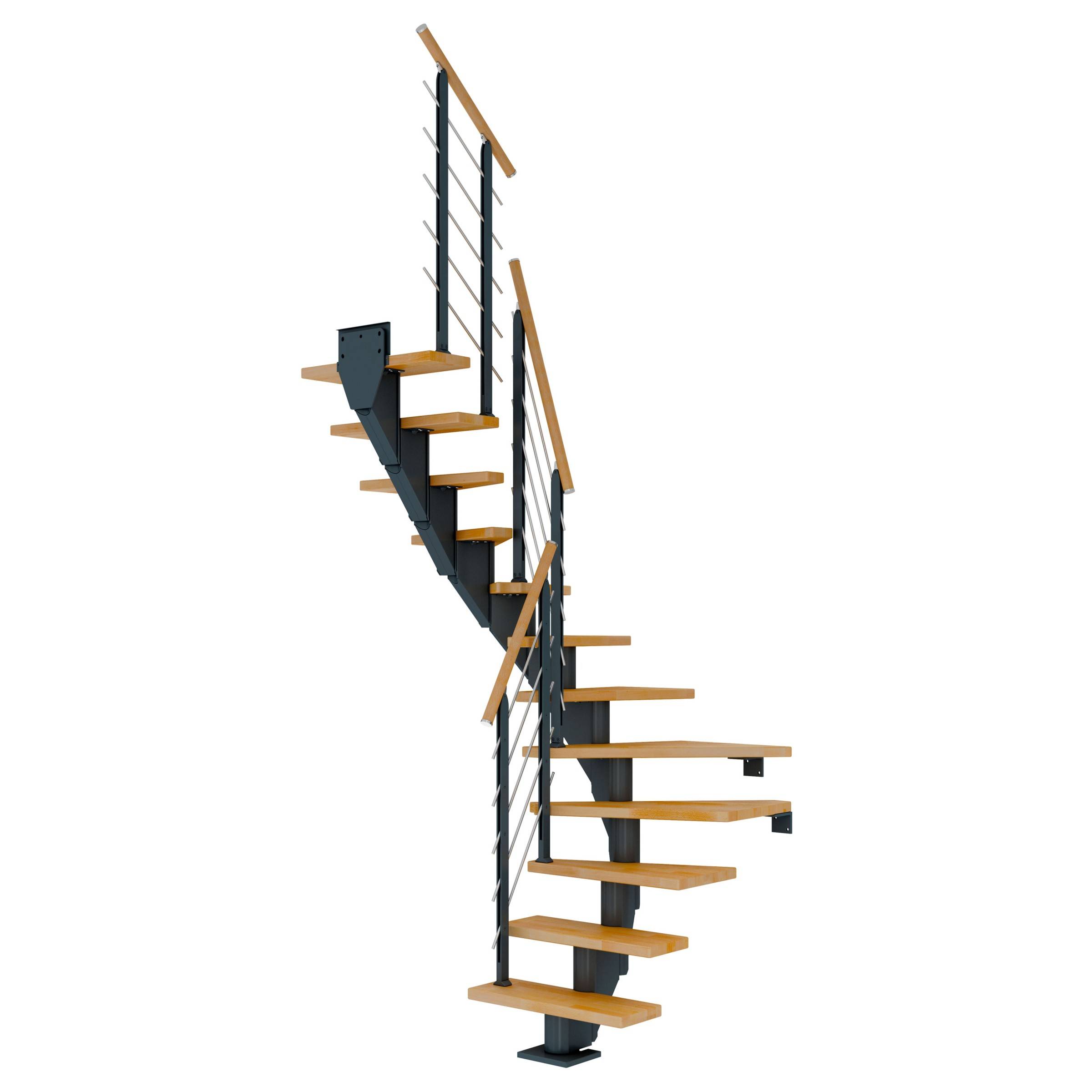 Dolle Mittelholmtreppe Frankfurt 1/2 gewendelt Buche, geölt 65 cm breit für GH 222 – 258 cm UK M