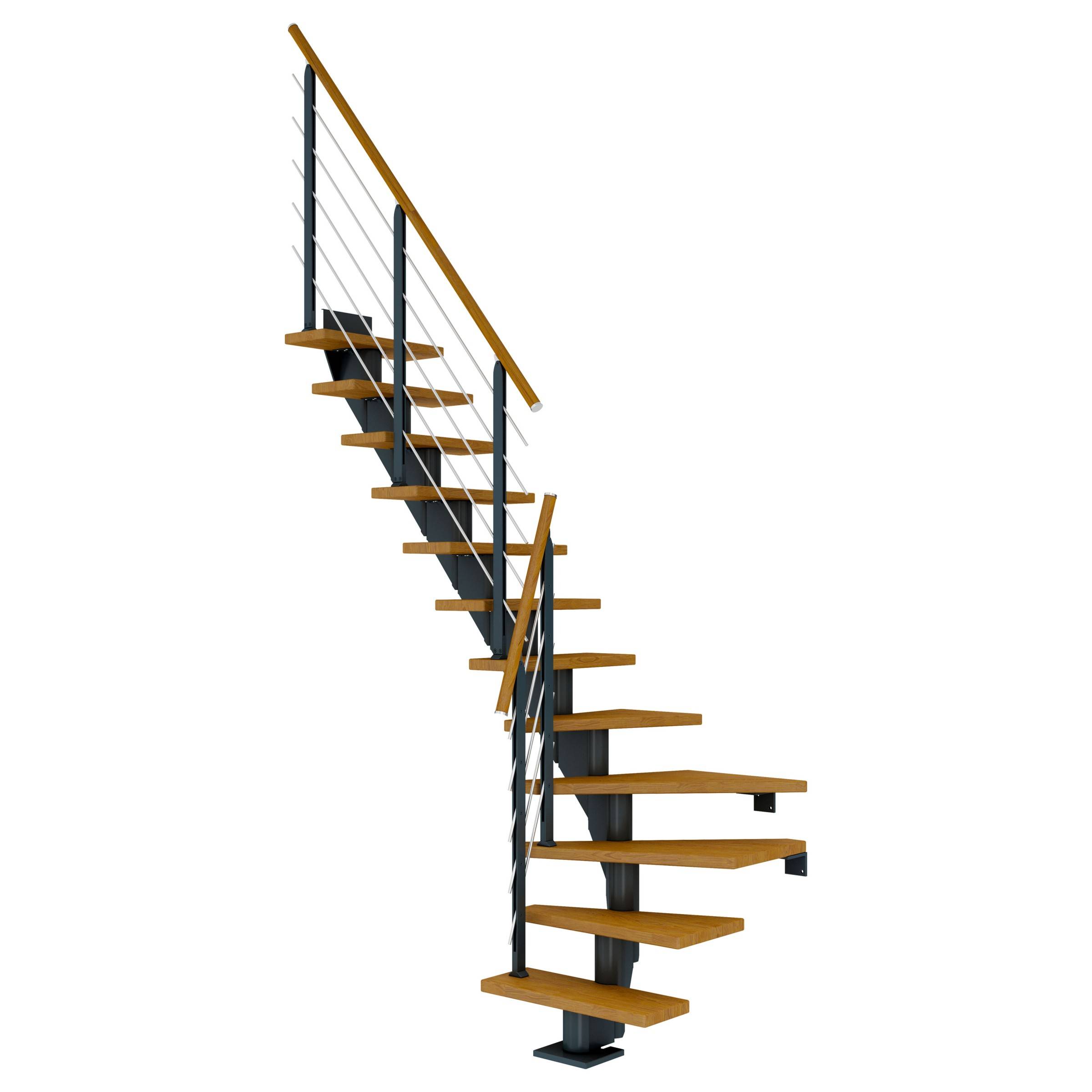 Dolle Mittelholmtreppe Frankfurt 1/4 gewendelt Eiche, geölt 65 cm breit für GH 259 – 301 cm UK M