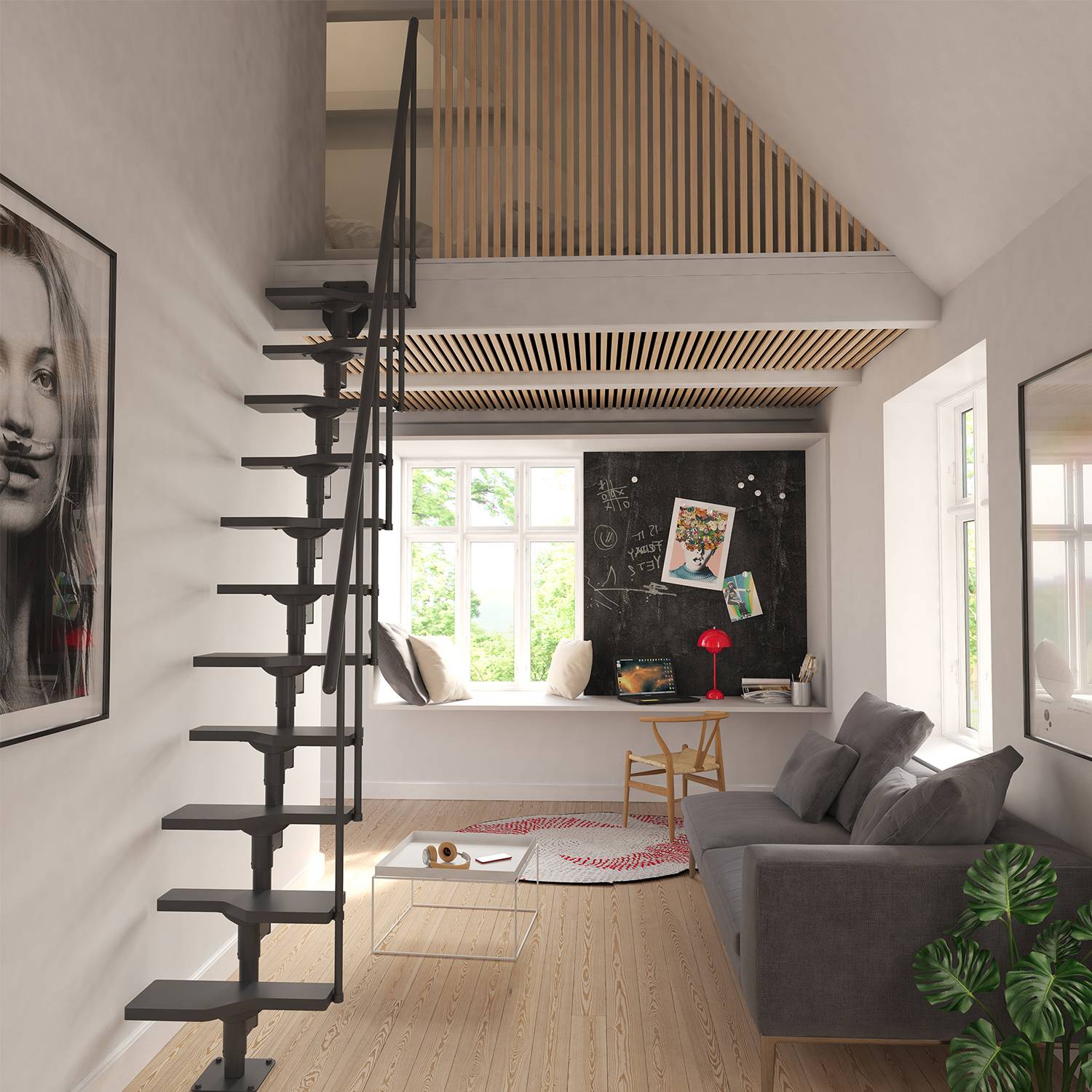Dolle Mittelholmtreppe Atlanta bis 300cm Geschosshöhe Buche Multiplex RAL 7016 UK Anthrazit inklusi