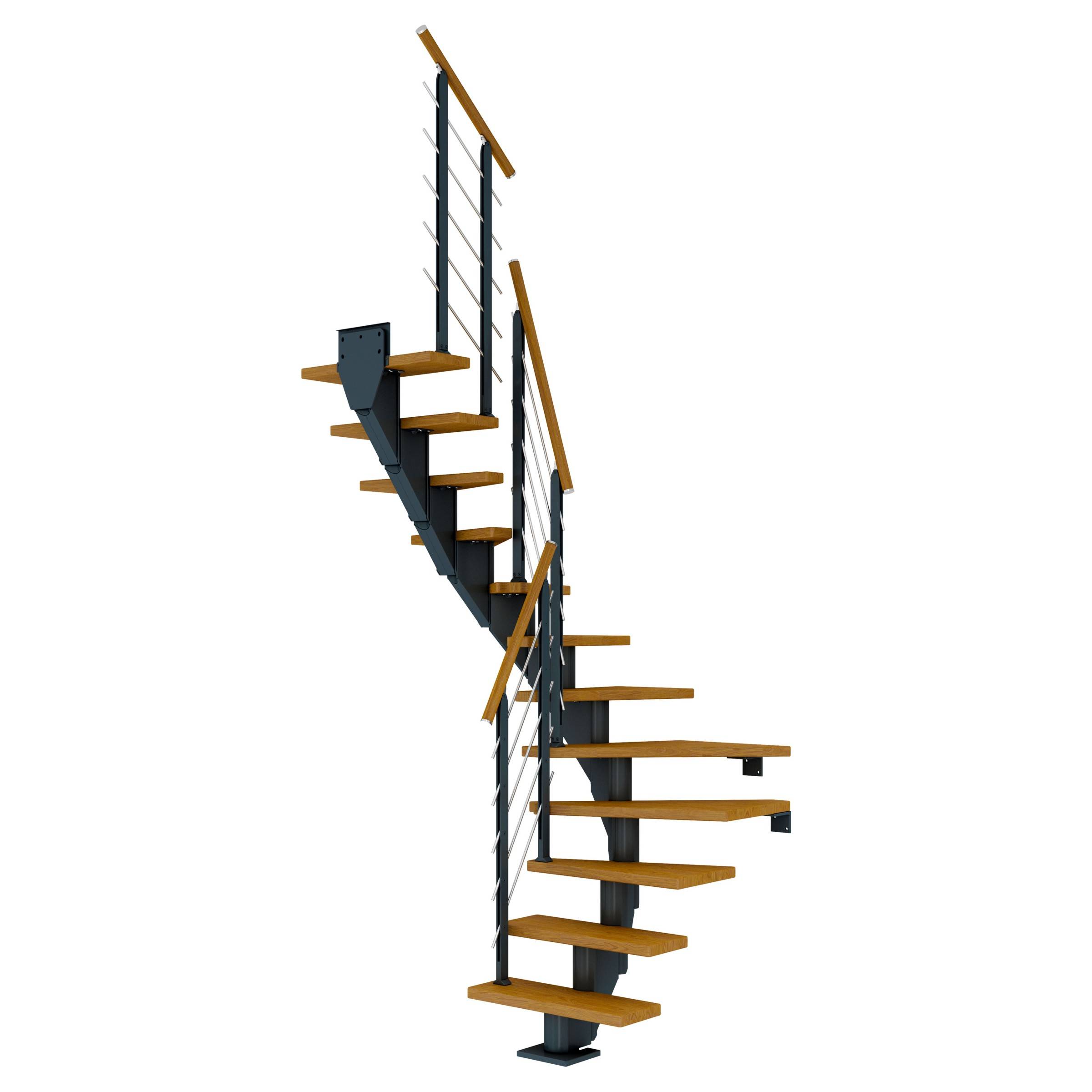 Dolle Mittelholmtreppe Frankfurt 1/2 gewendelt Eiche, geölt 65 cm breit für GH 222 – 258 cm UK M