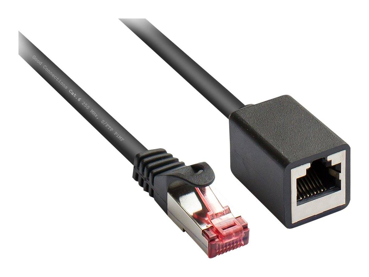 Good Connections® RNS® Patchkabelverlängerung mit Rastnasenschutz, Cat. 6, S/FTP, PVC, 250MHz, CU, schwarz, 2m
