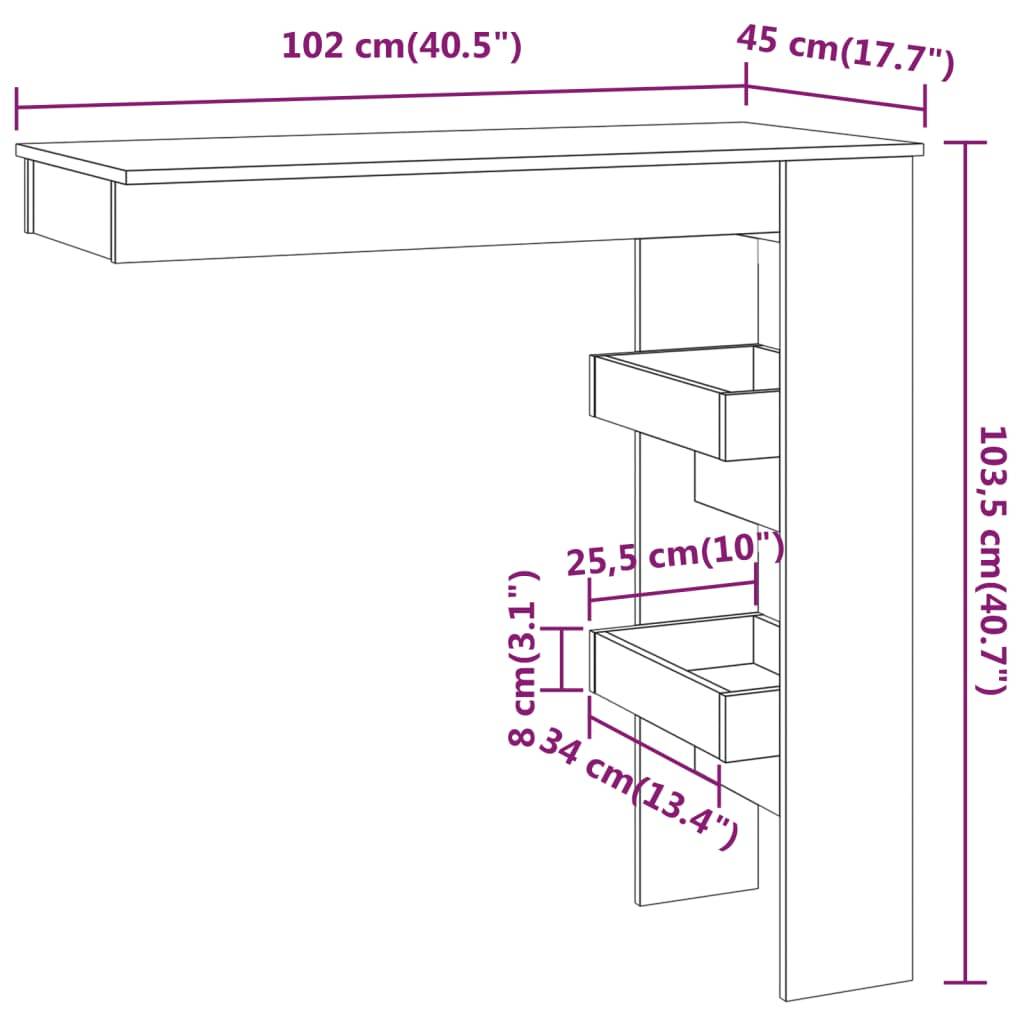 vidaXL Wand-Bartisch Räuchereiche 102x45x103,5 cm Holzwerkstoff