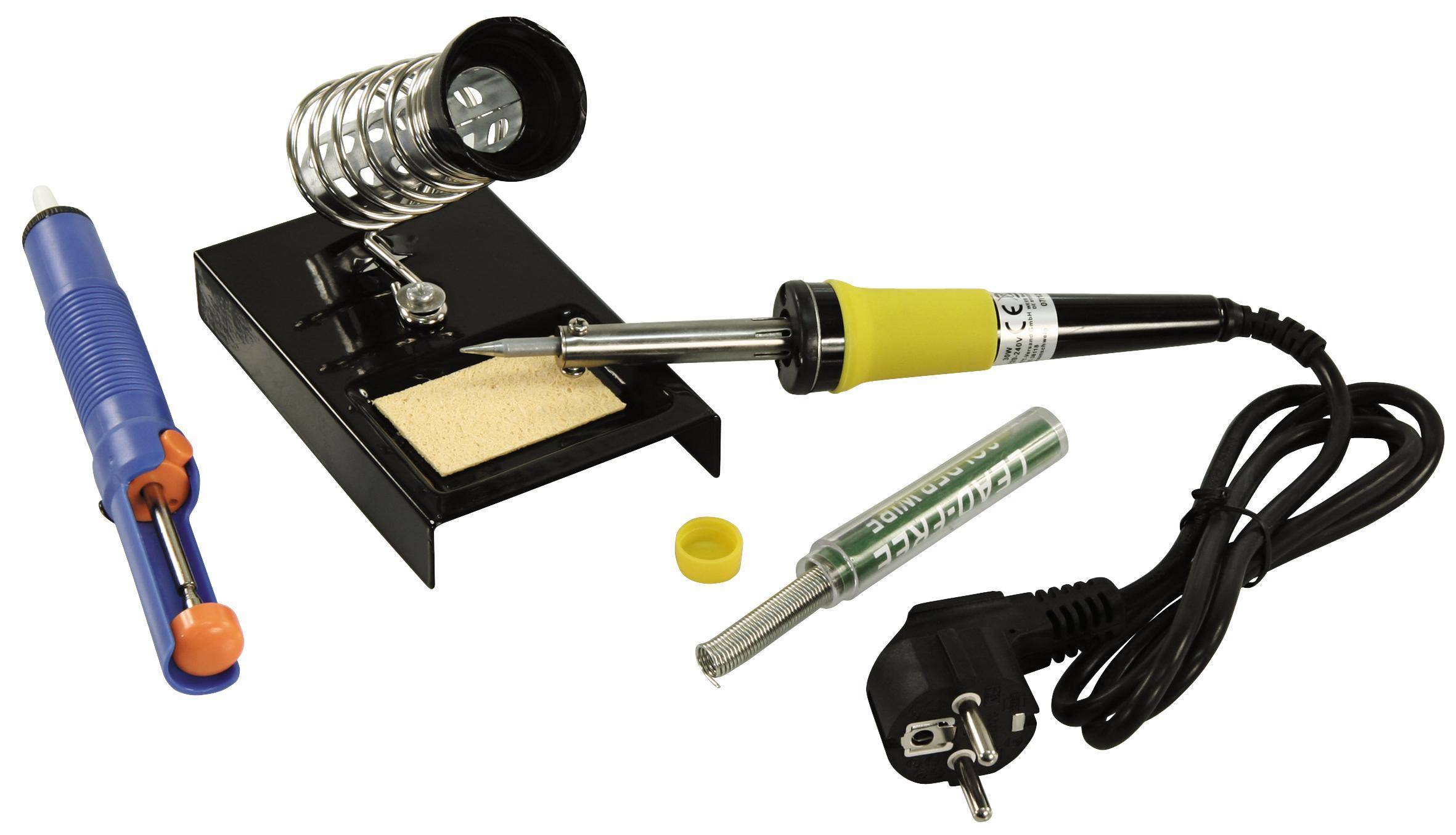 4 teiliges Lötset LS-303 - bestehend aus 30W Lötkolben, Entlötpumpe, Lötkolbenständer, Lötzinn