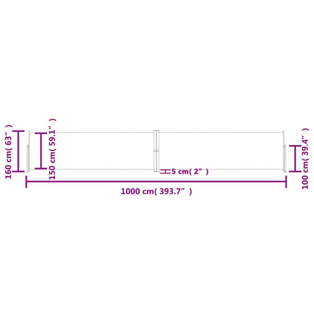 vidaXL Seitenmarkise Ausziehbar Schwarz 160x1000 cm