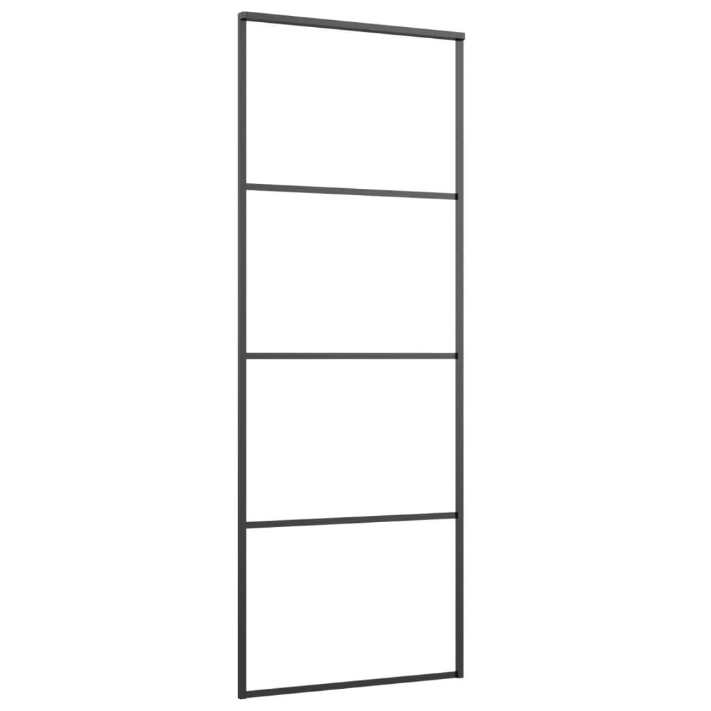 vidaXL Schiebetür ESG-Glas und Aluminium mattiert 76x205 cm Schwarz