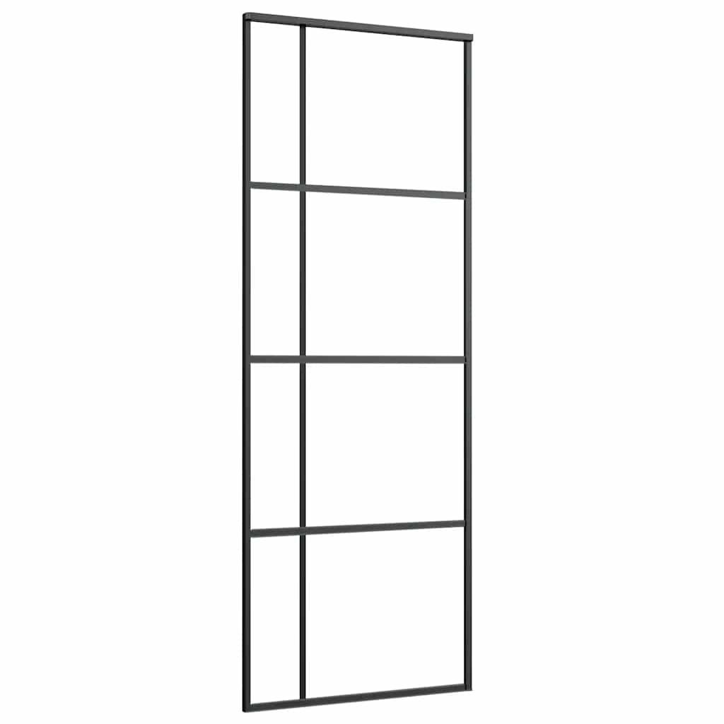 vidaXL Schiebetür ESG-Glas und Aluminium 76x205 cm Schwarz