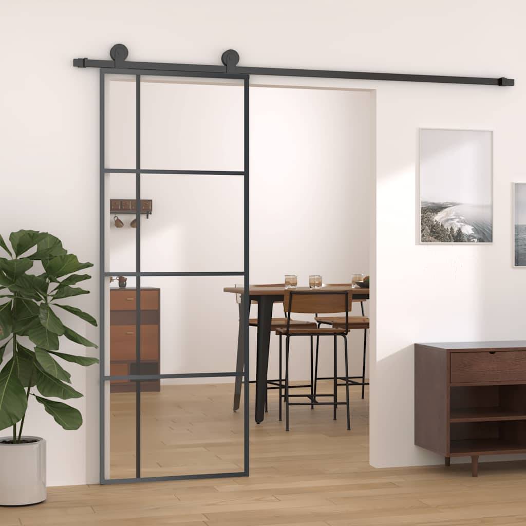 vidaXL Schiebetür ESG-Glas und Aluminium 76x205 cm Schwarz
