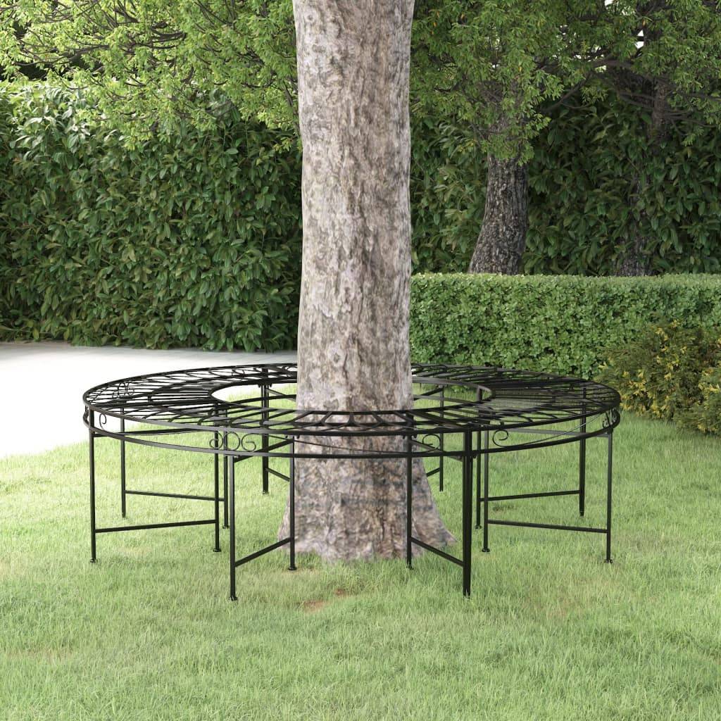 vidaXL Baumbank Rund Ø160 cm Schwarz Stahl