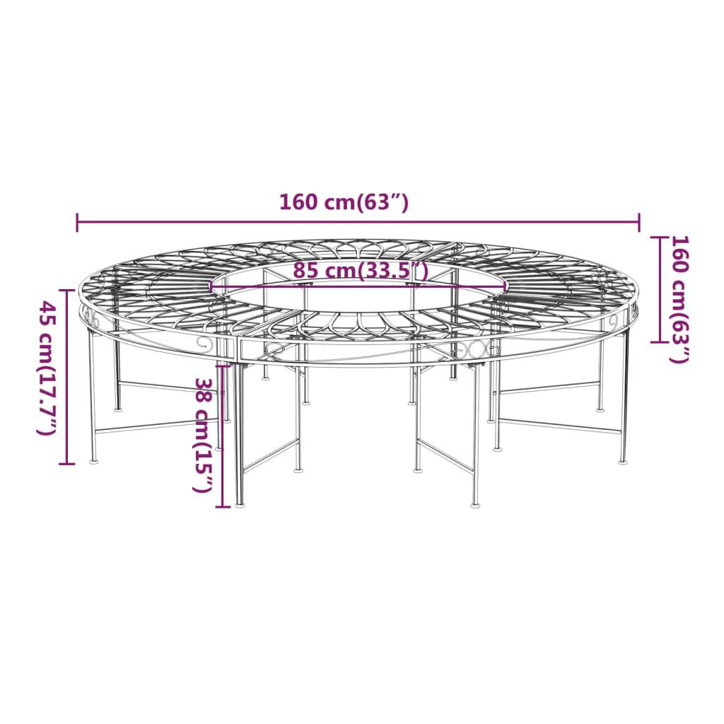 vidaXL Baumbank Rund Ø160 cm Schwarz Stahl