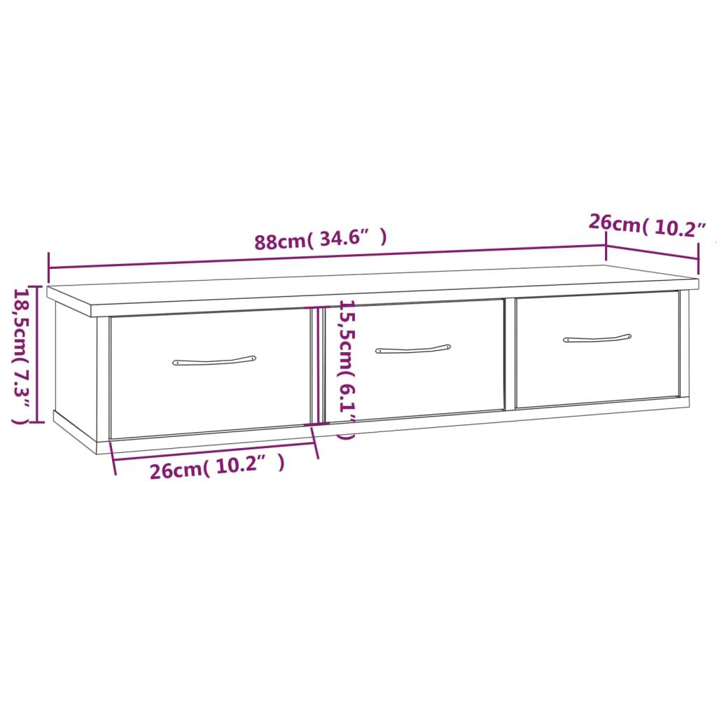 vidaXL Wandschrank Grau Sonoma 88x26x18,5 cm Holzwerkstoff