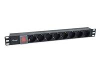 Equip 8-Fach Deutsche Steckdosenleiste, 1U, Horizontal, Kunststoff, Schwarz, Schwarz, 8 AC-Ausgänge