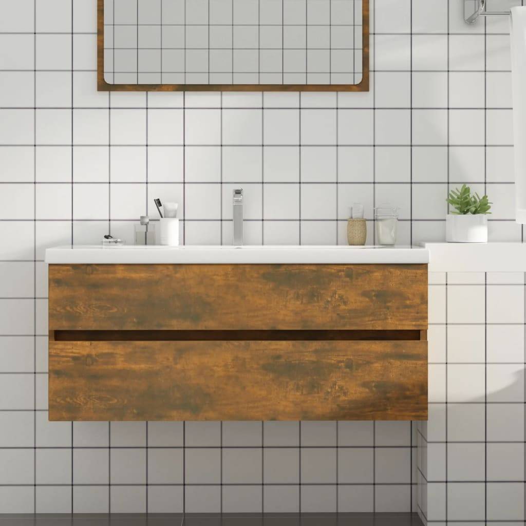 vidaXL Waschbeckenschrank Räuchereiche 100x38,5x45 cm Holzwerkstoff