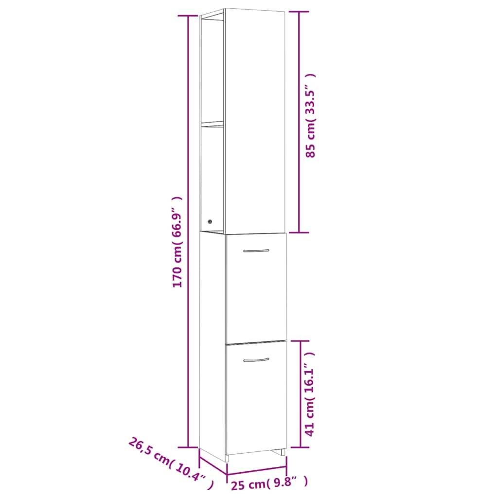 vidaXL Badschrank Räuchereiche 25x26,5x170 cm Holzwerkstoff