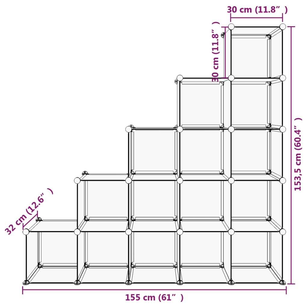 vidaXL Regalsystem mit 15 Würfeln Transparent PP