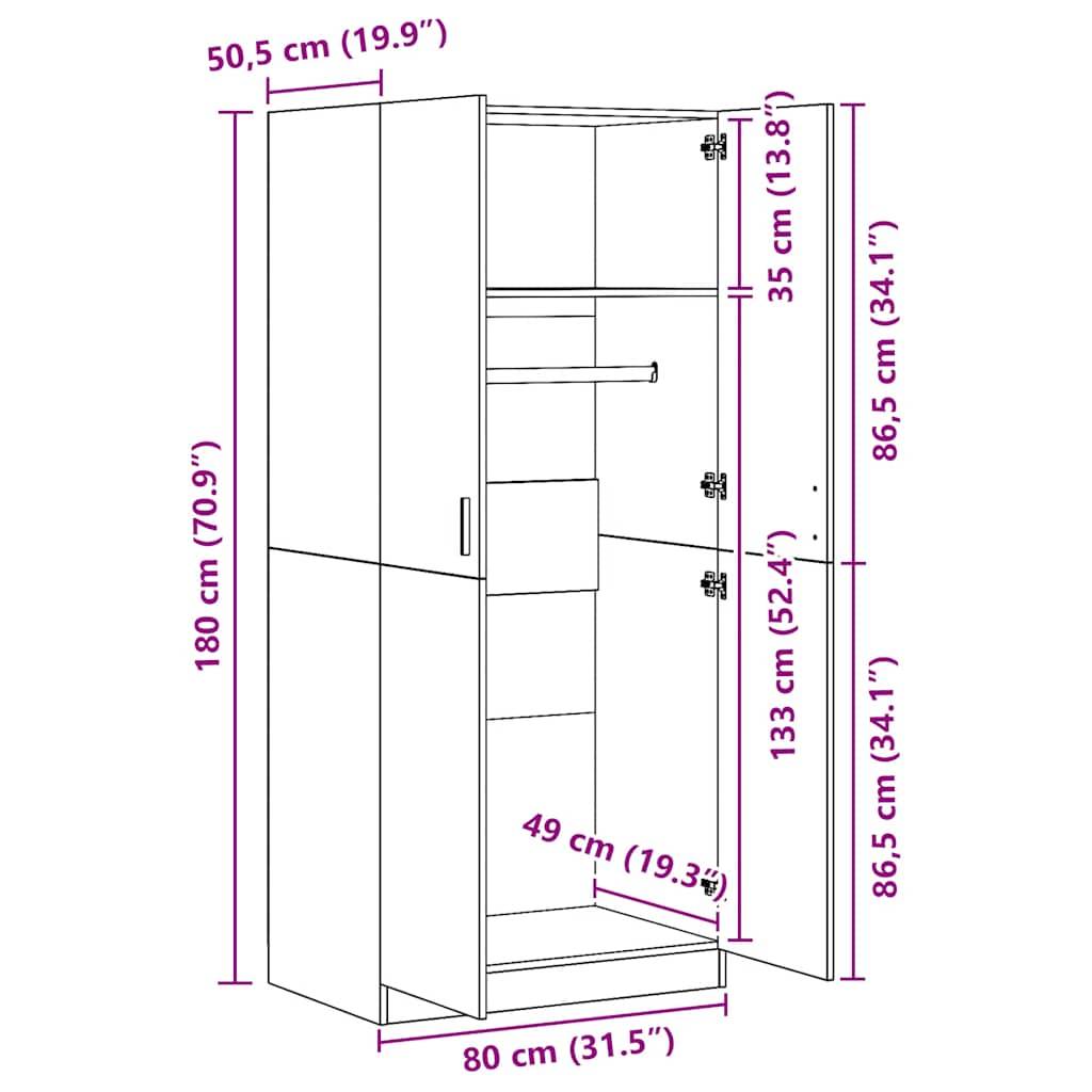vidaXL Kleiderschrank Räuchereiche 80x52x180 cm Holzwerkstoff