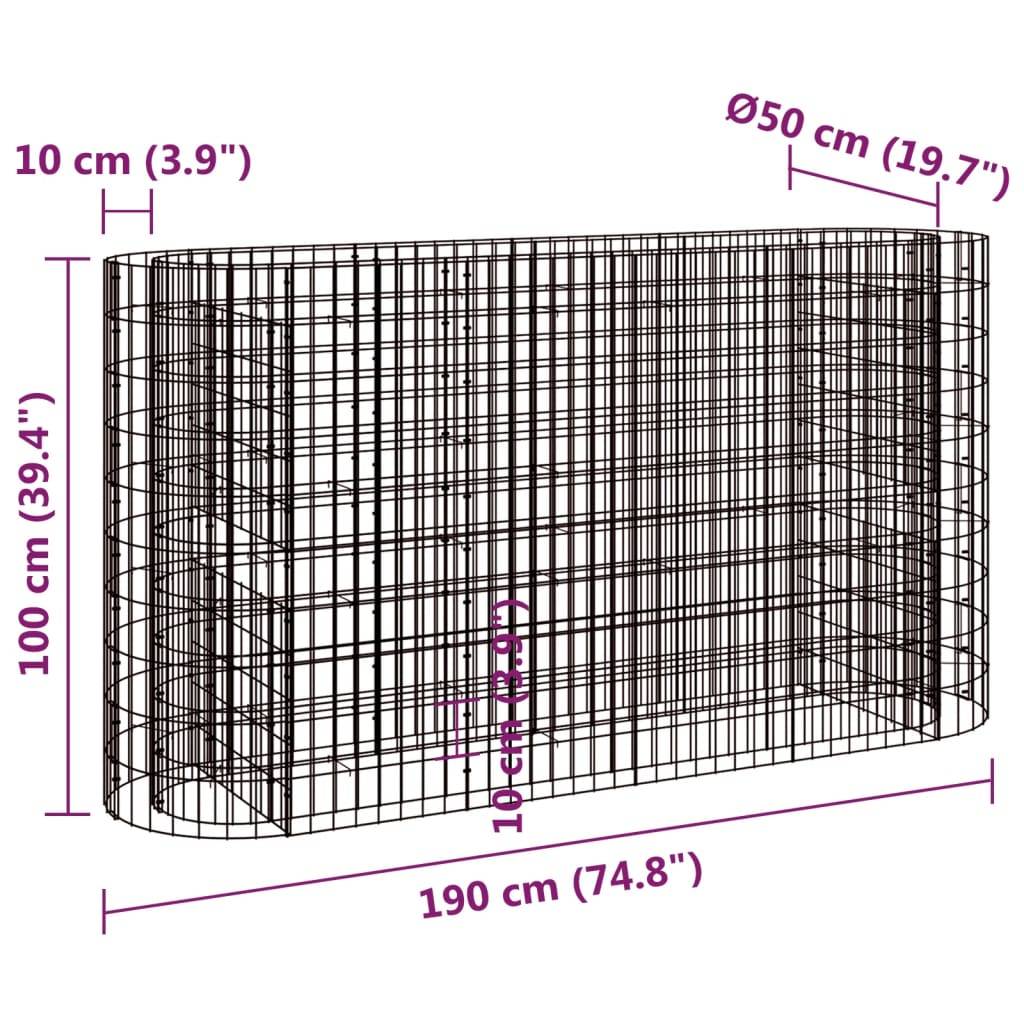 vidaXL Gabionen-Hochbeet Verzinktes Eisen 190x50x100 cm
