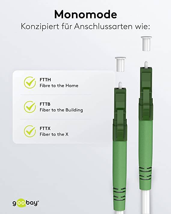 Goobay 59584 Glasfaserkabel FTTH Singlemode OS2 Simplex LC-APC 100 Gbit/s LWL Kabel Patchkabel halogenfrei Weiß, 1.00 m
