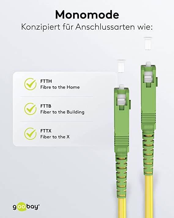 Goobay 59640 Glasfaserkabel FTTH Singlemode OS2 Simplex 100 Gbit/s SC-APC Patchkabel LWL Kabel halogenfrei Gelb, 3.00 m