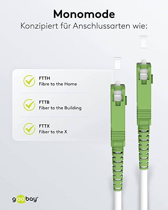 Goobay 59595 Glasfaserkabel FTTH Singlemode OS2 Simplex 100 Gbit/s SC-APC Patchkabel LWL Kabel halogenfrei Weiß, 2.00 m