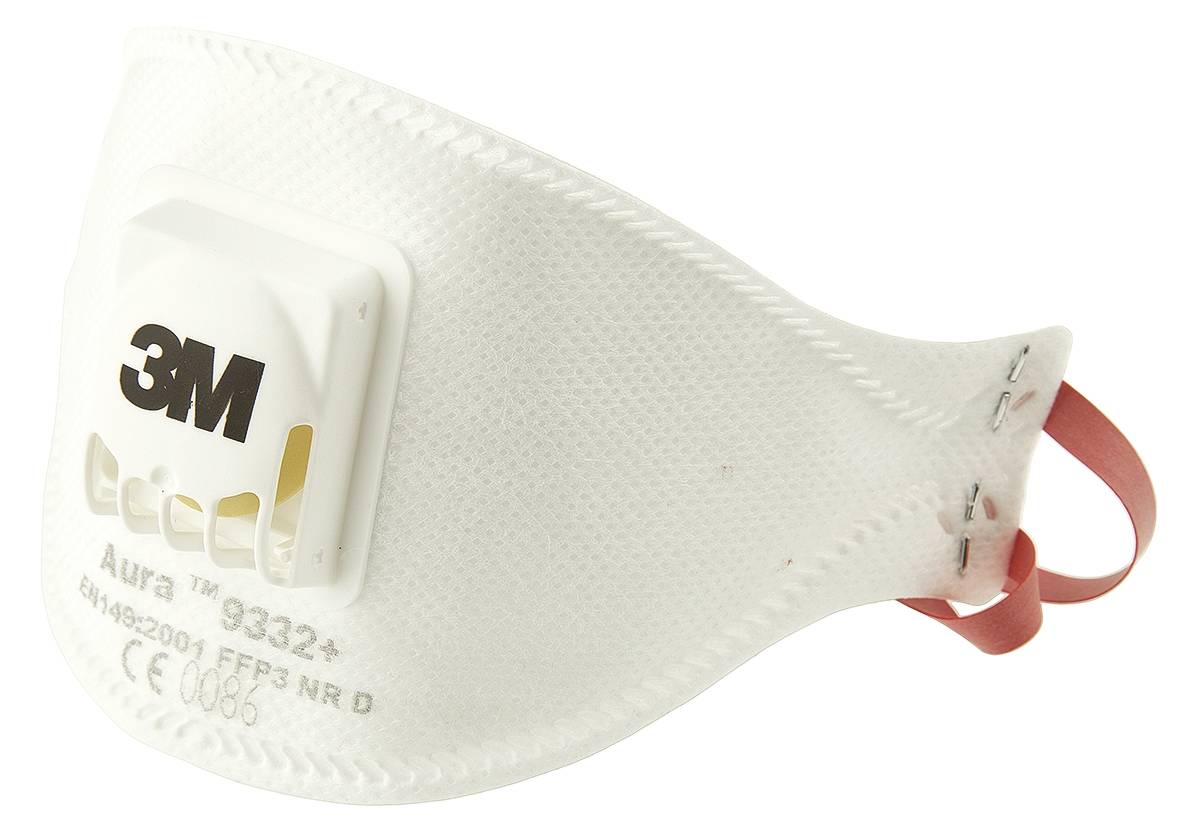 3M Aura™ 9300+ FFP3 Staubschutzmaske mit Ventil, Flach faltbar, Weiß, 10 Stück // Packung a 10 Stück