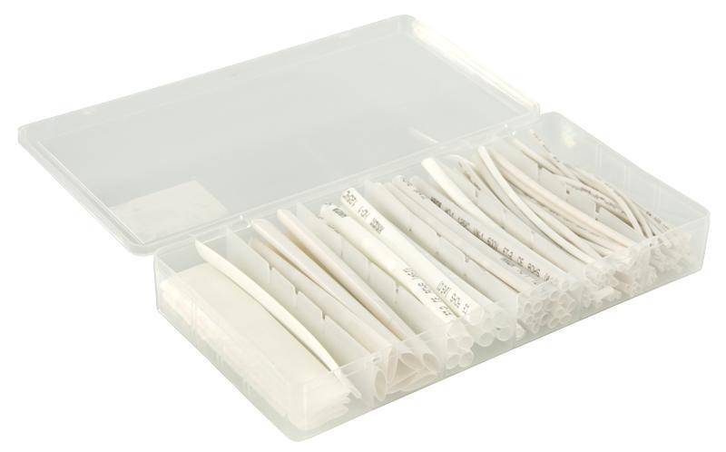Schrumpfschlauch-Set, 100-teilig in Sortimentsbox, weiß