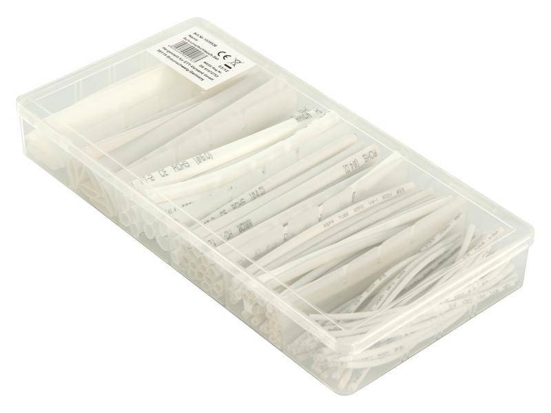 Schrumpfschlauch-Set, 100-teilig in Sortimentsbox, weiß