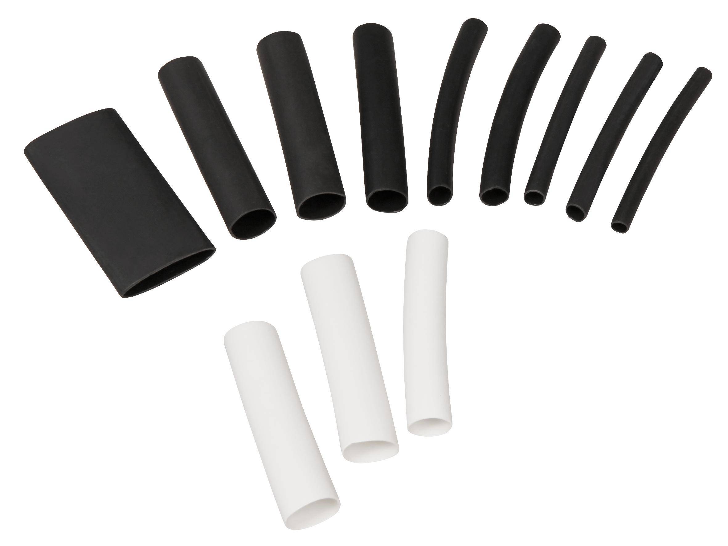 Schrumpfschlauch-Set, klebend, 300-teilig in Sortimentsbox, schwarz/weiß