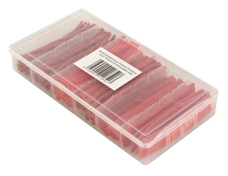 Schrumpfschlauch-Set, 100-teilig in Sortimentsbox, rot