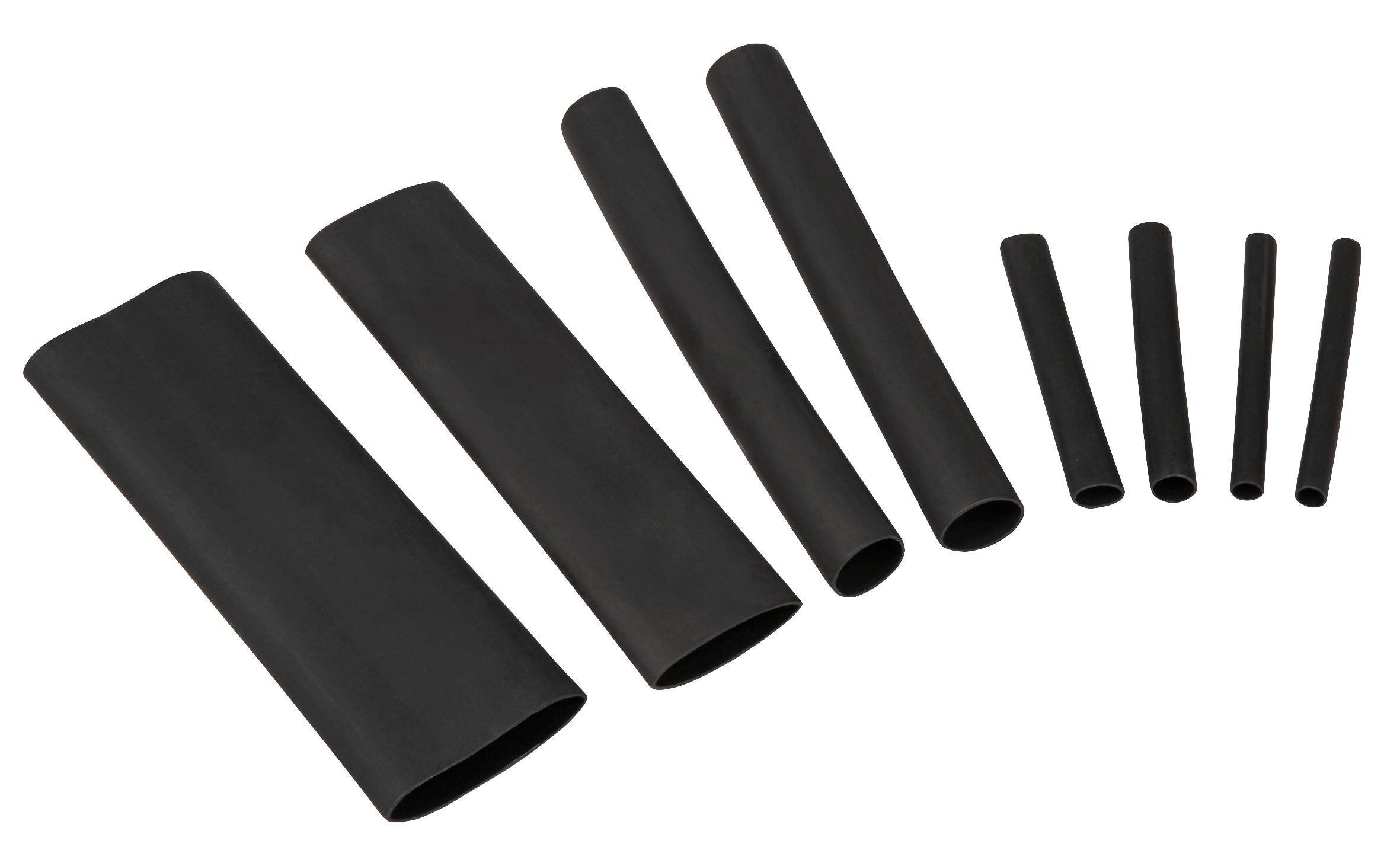 Schrumpfschlauch-Set, klebend, 142-teilig in Sortimentsbox, schwarz