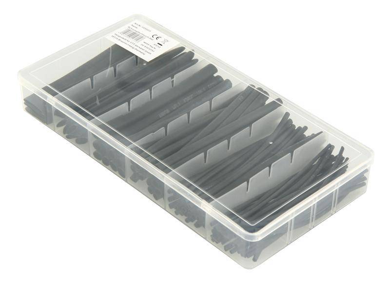 Schrumpfschlauch-Set, 100-teilig in Sortimentsbox, schwarz