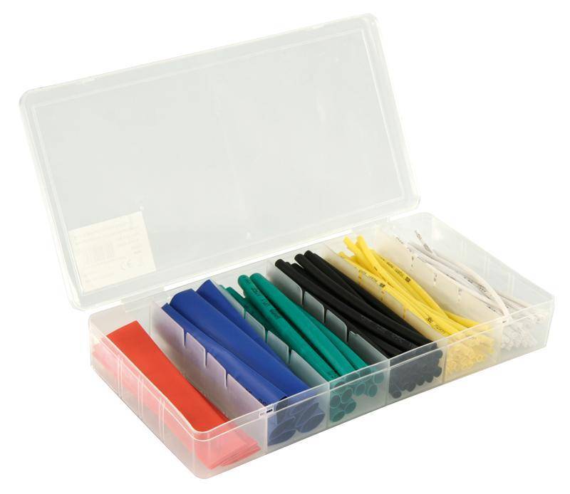 Schrumpfschlauch-Set, 100-teilig in Sortimentsbox, farbig