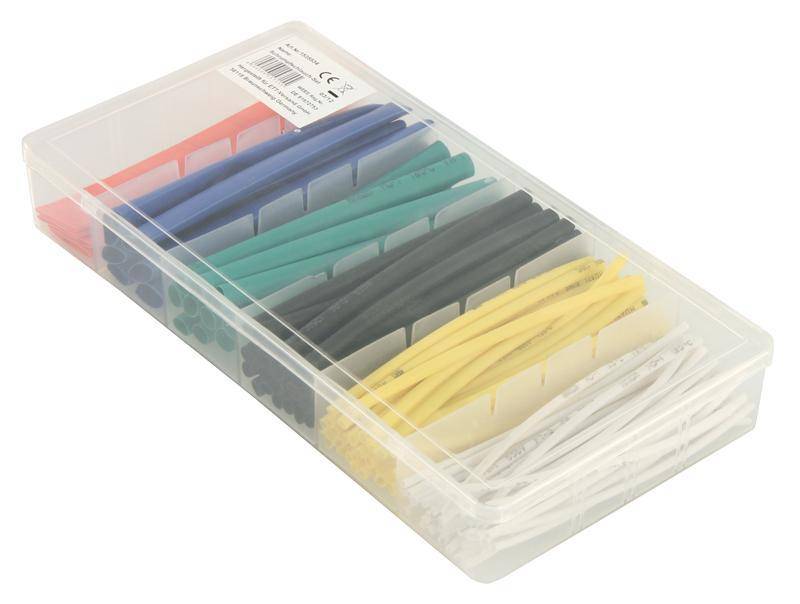 Schrumpfschlauch-Set, 100-teilig in Sortimentsbox, farbig