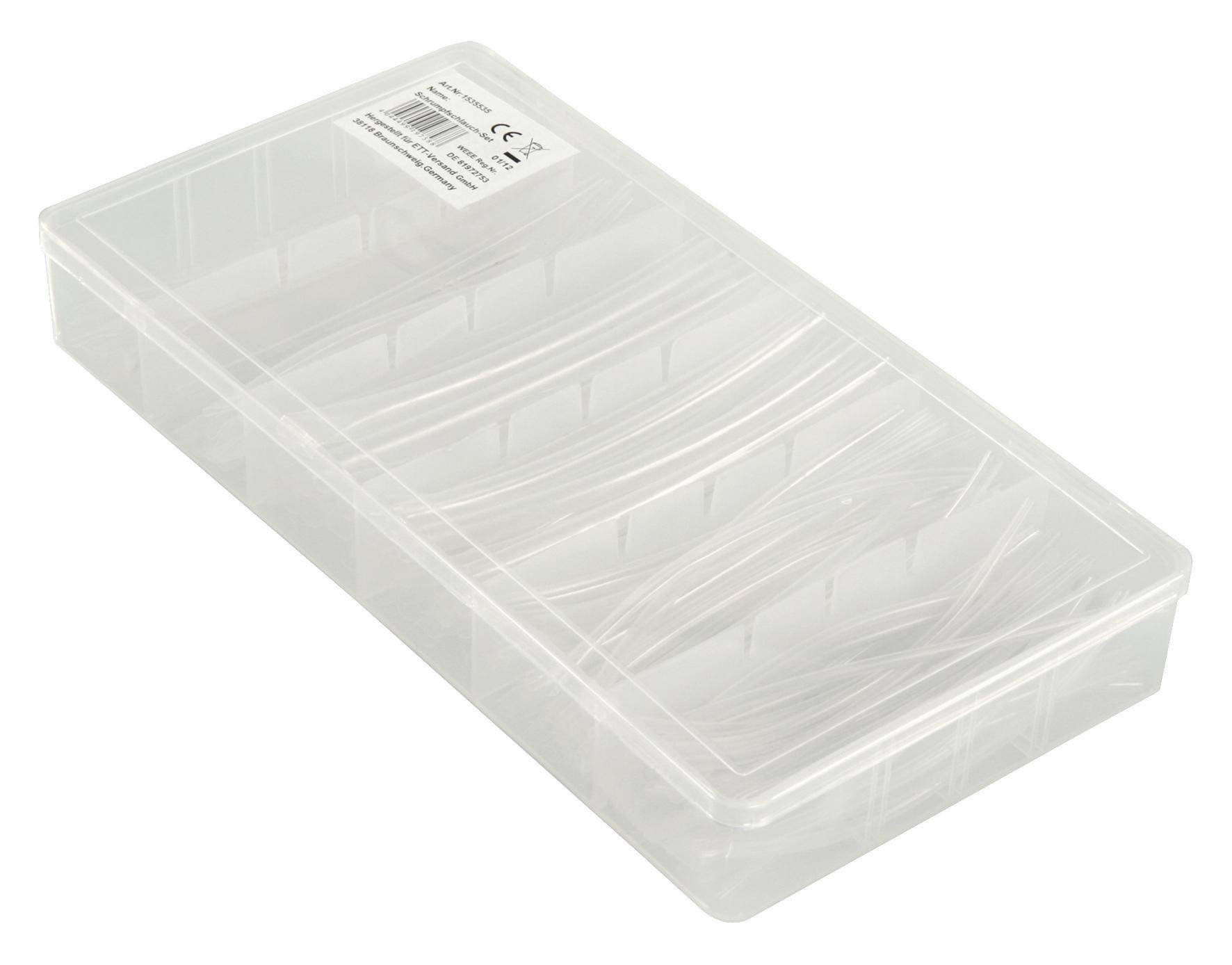 Schrumpfschlauch-Set, 100-teilig in Sortimentsbox, transparent