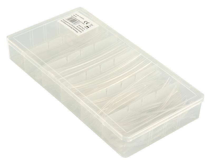 Schrumpfschlauch-Set, 100-teilig in Sortimentsbox, transparent