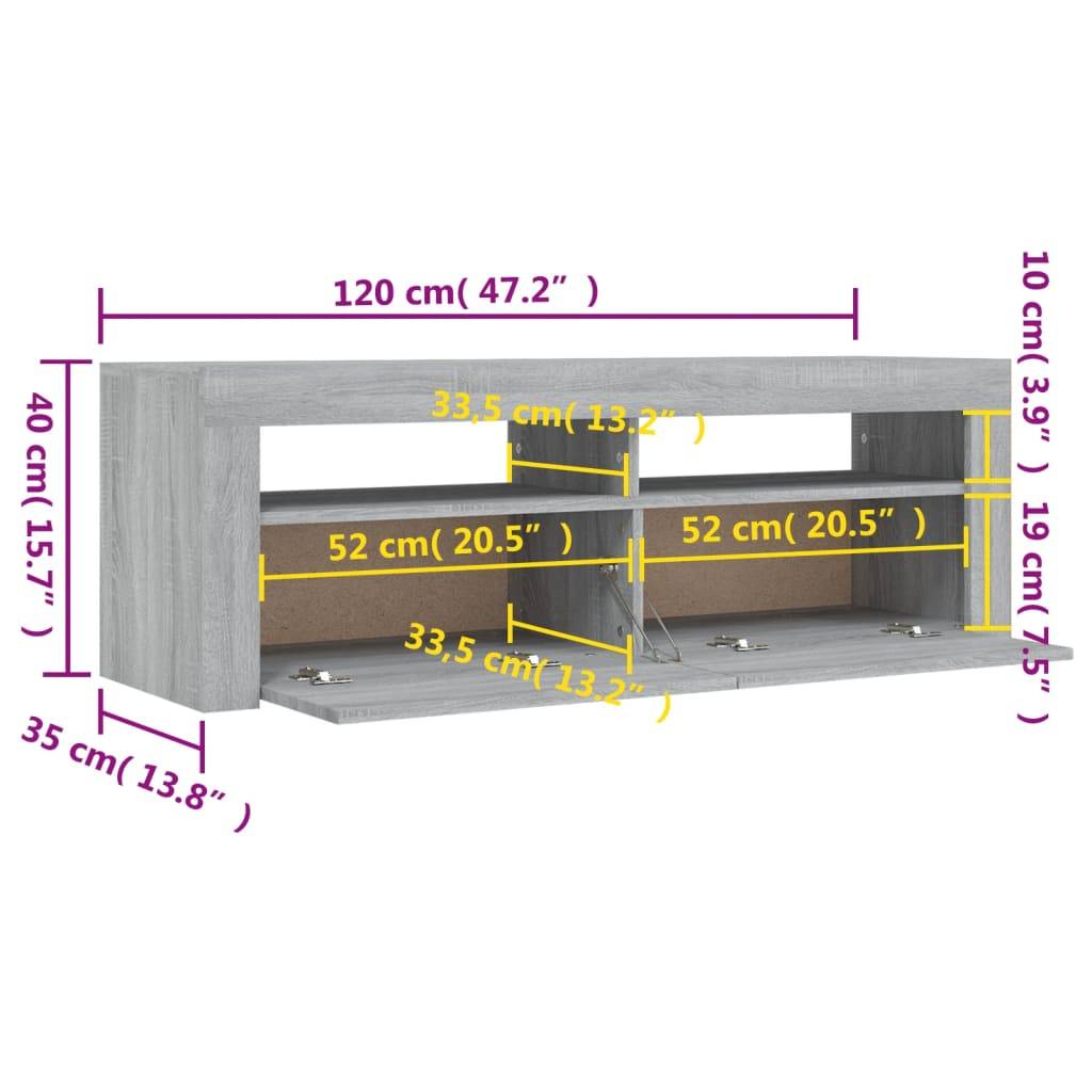 vidaXL TV-Schrank mit LED-Leuchten Grau Sonoma 120x35x40 cm